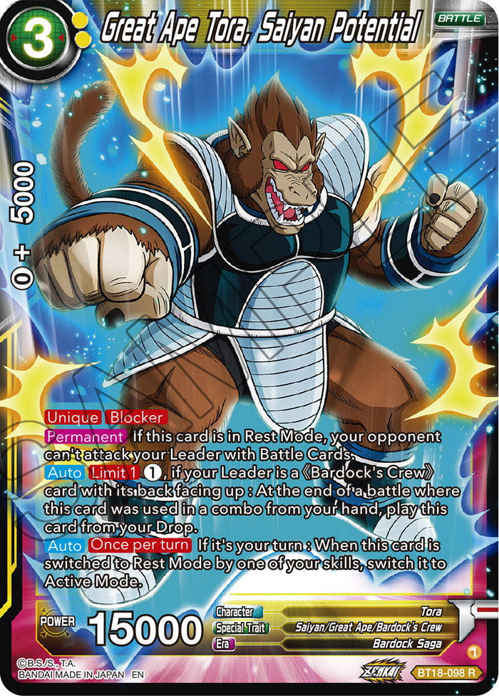 DBSCG-BT18-098 R Great Ape Tora, Saiyan Potential