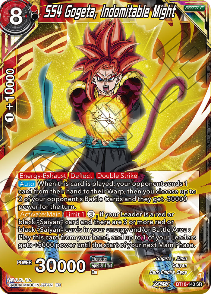 DBSCG-BT18-143 SR SS4 Gogeta, Indomitable Might
