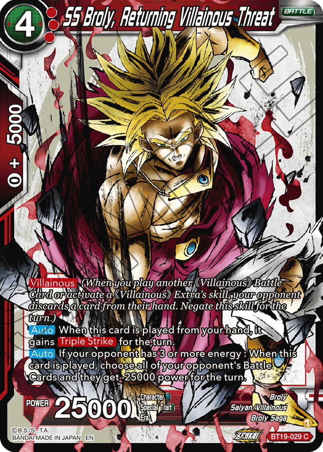 DBSCG-BT19-029 C SS Broly, Returning Villainous Threat